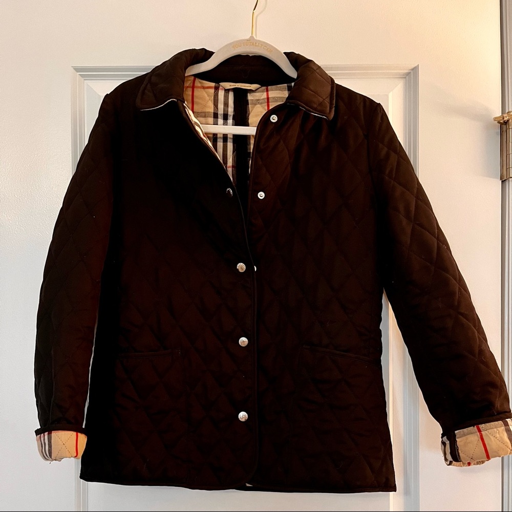 Ladies Vintage Black Burberry Diamond  Quilted Barn Jacket Size 0-2